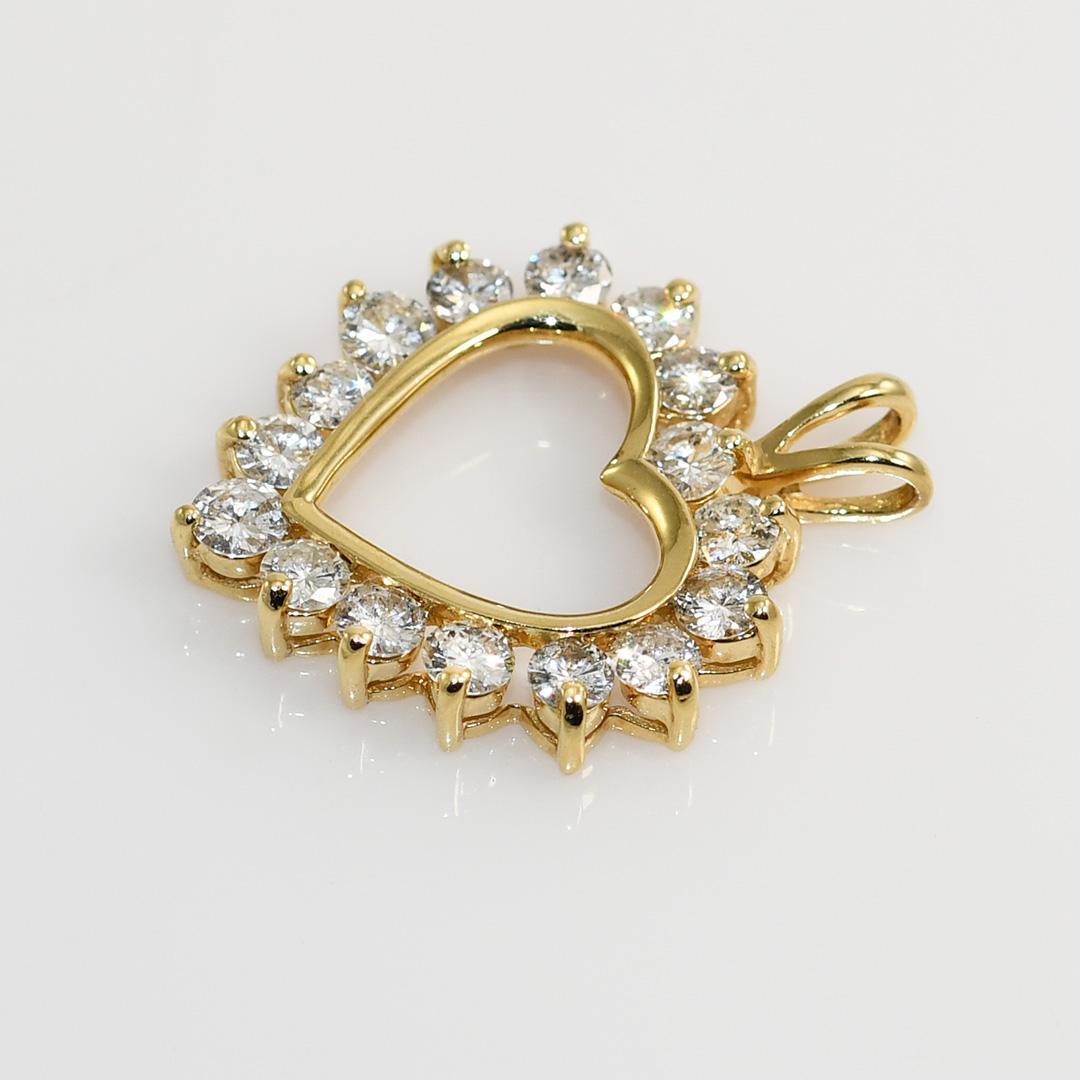 Pendentif cœur en or jaune 14K, 1.50tdw, 3.9g Unisexe en vente