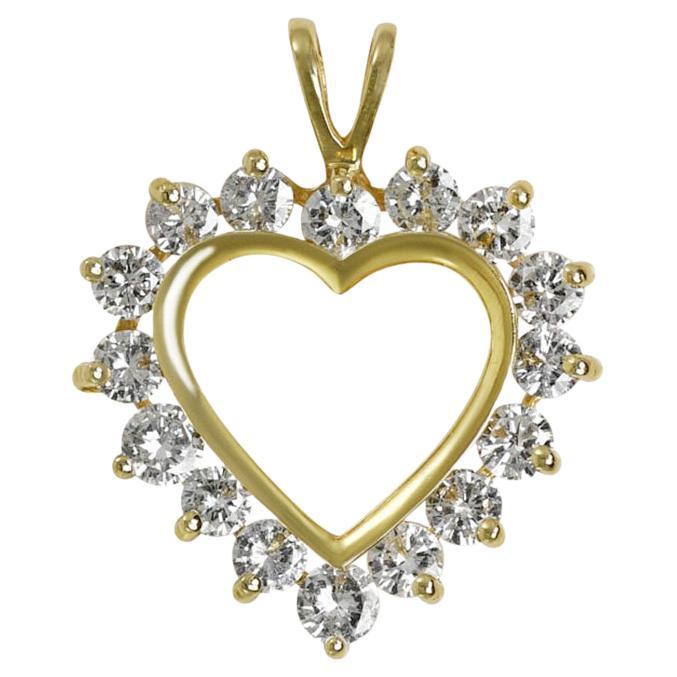 Pendentif cœur en or jaune 14K, 1.50tdw, 3.9g