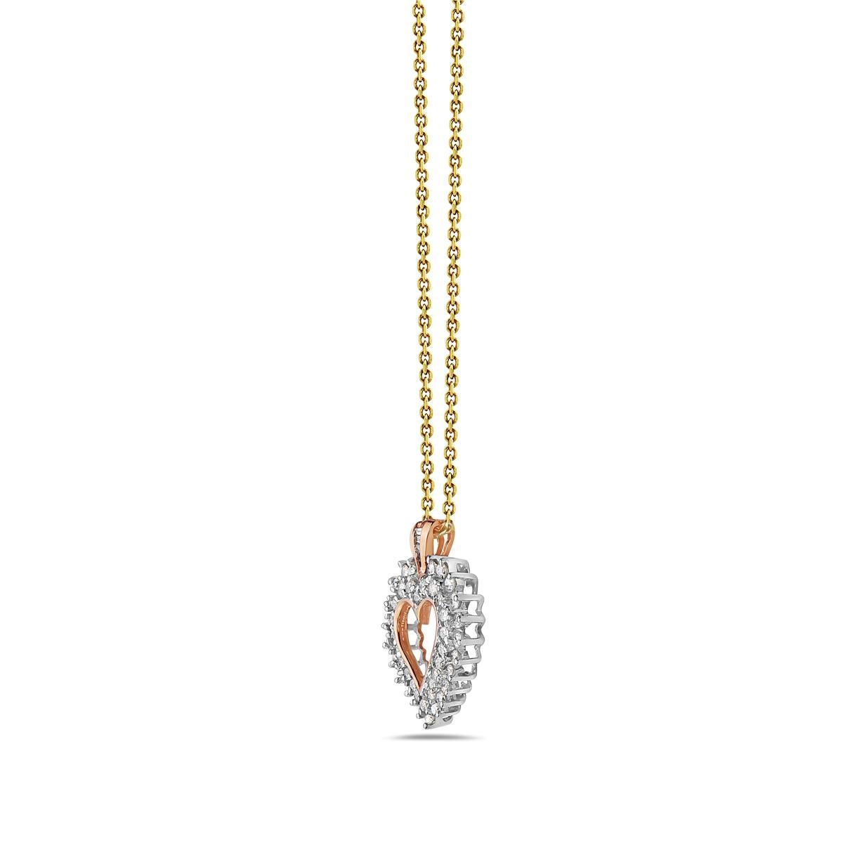 Round Cut 14 Karat Yellow Gold Diamond Heart Pendant For Sale