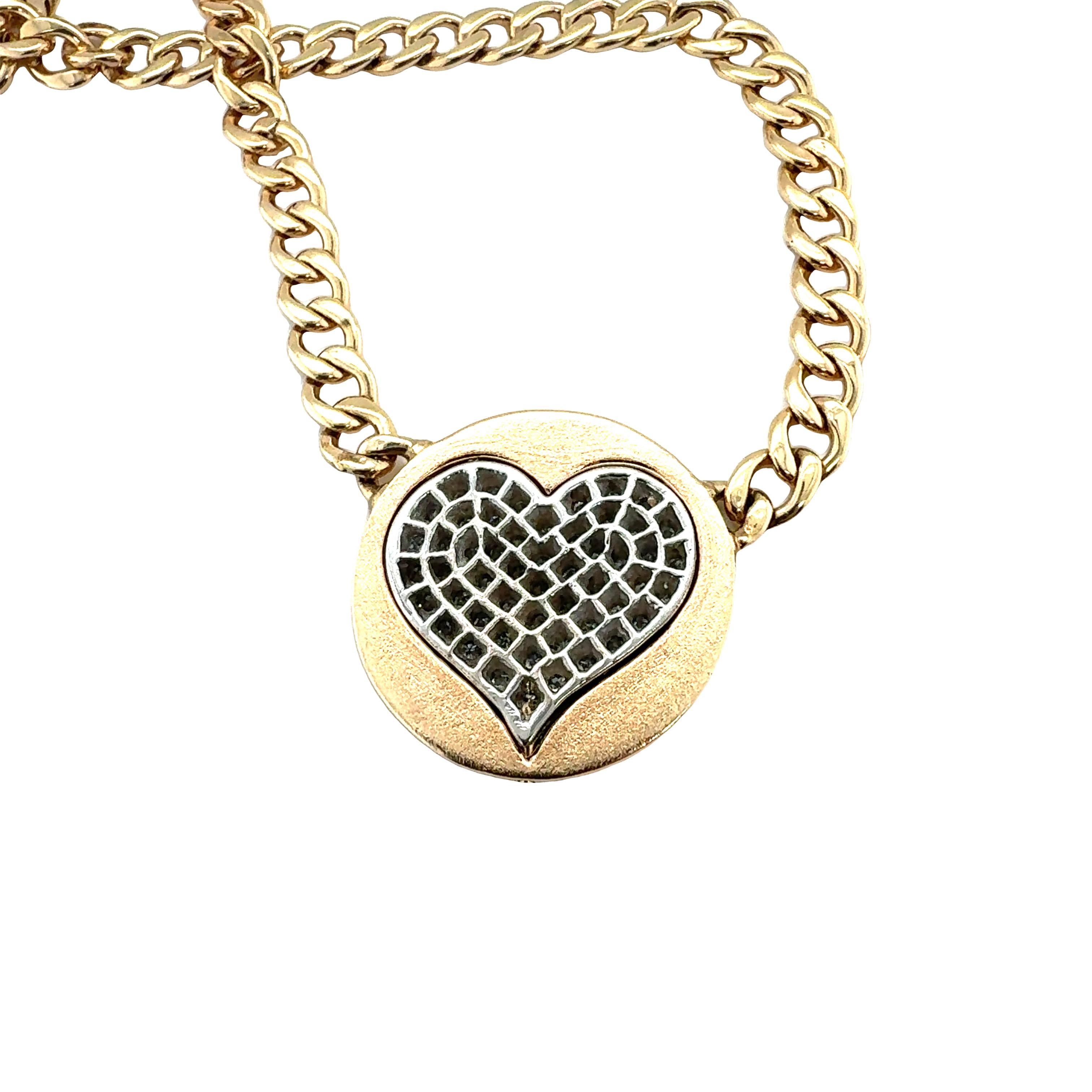 Round Cut 14K Yellow Gold Diamond Heart Pendant For Sale