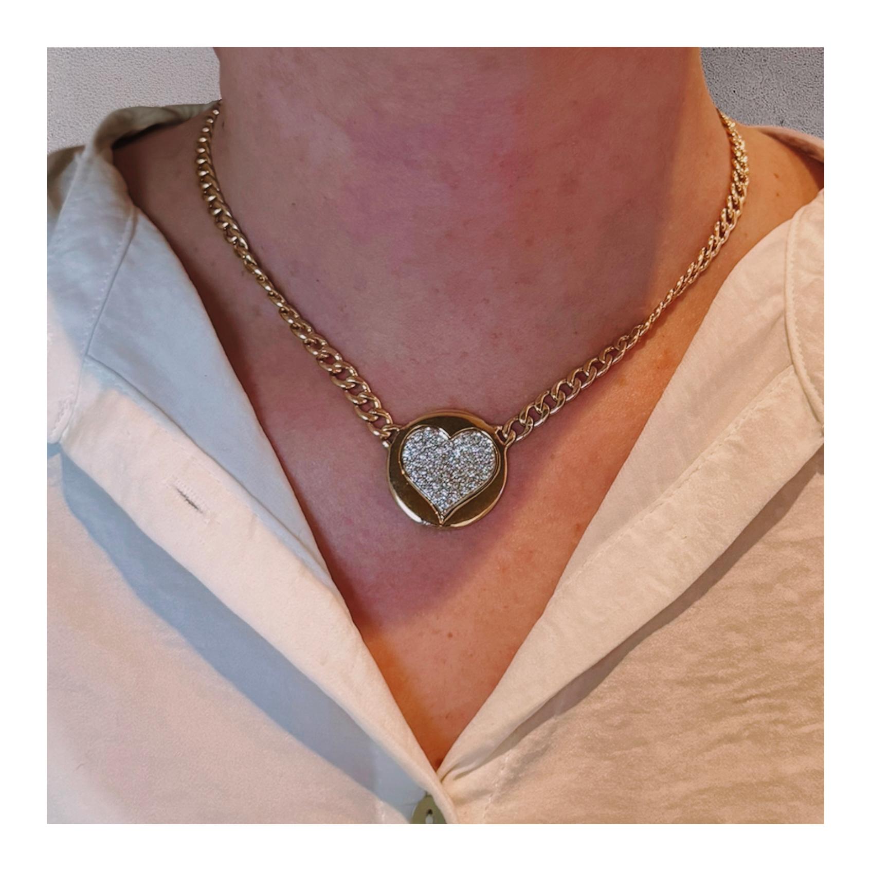 Women's 14K Yellow Gold Diamond Heart Pendant For Sale