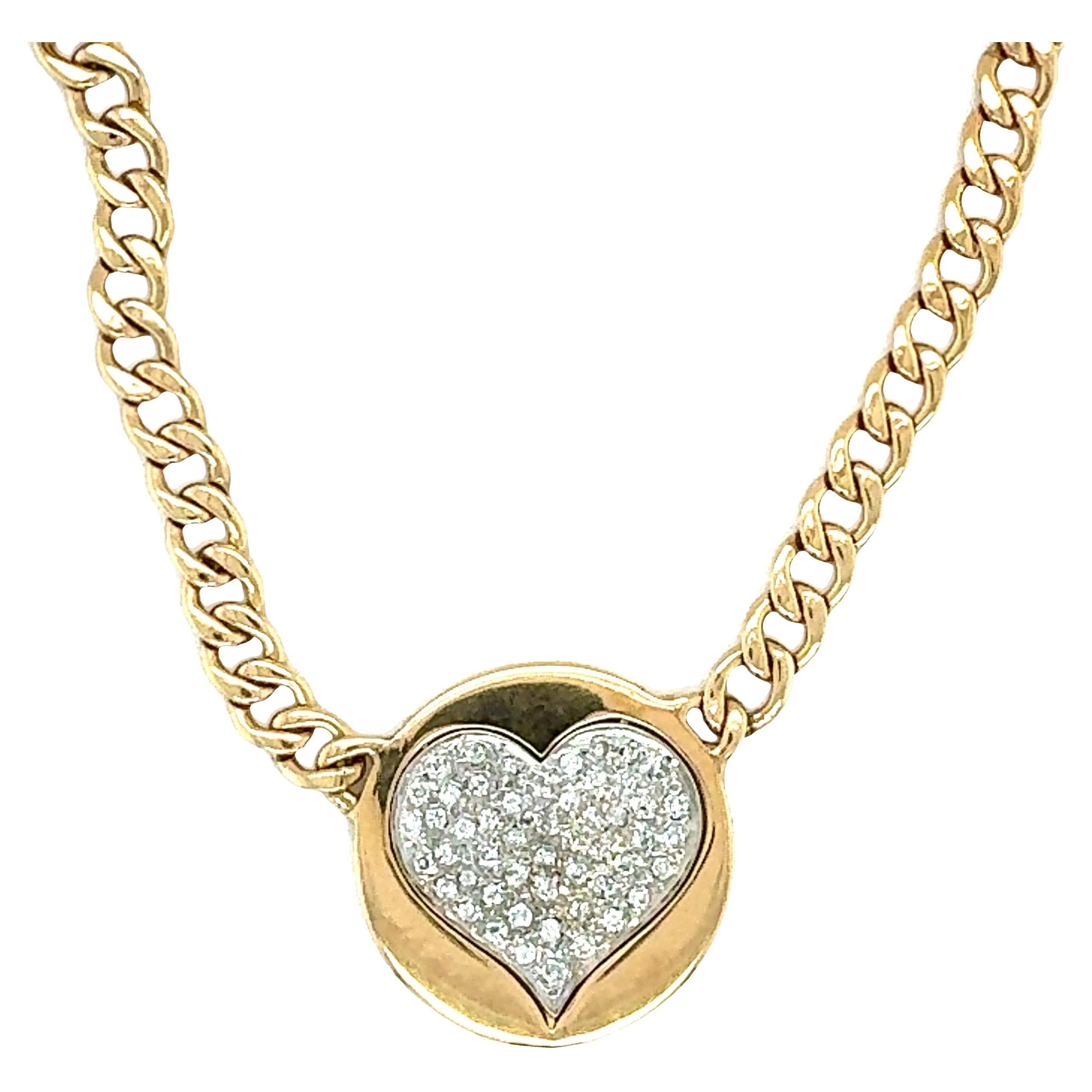 14K Yellow Gold Diamond Heart Pendant For Sale