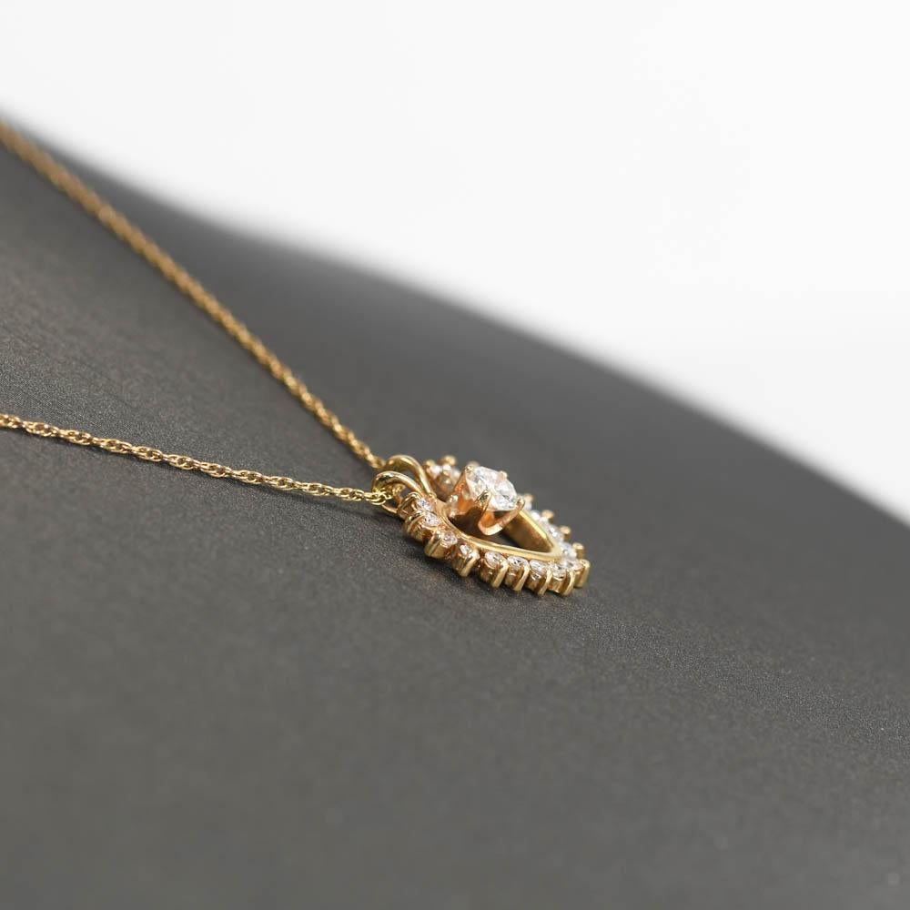 14K Yellow Gold Diamond Heart Pendant Necklace 0.35ct In Excellent Condition In Laguna Beach, CA