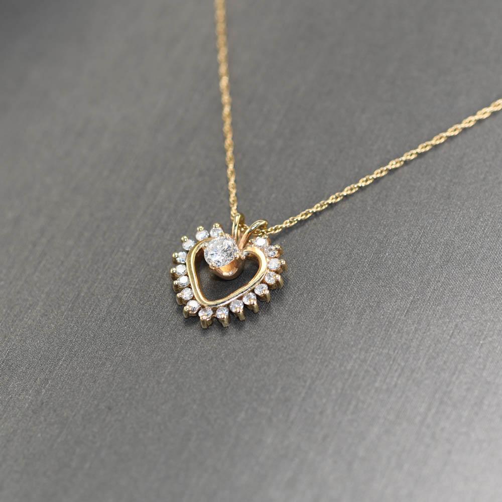 Women's or Men's 14K Yellow Gold Diamond Heart Pendant Necklace 0.35ct