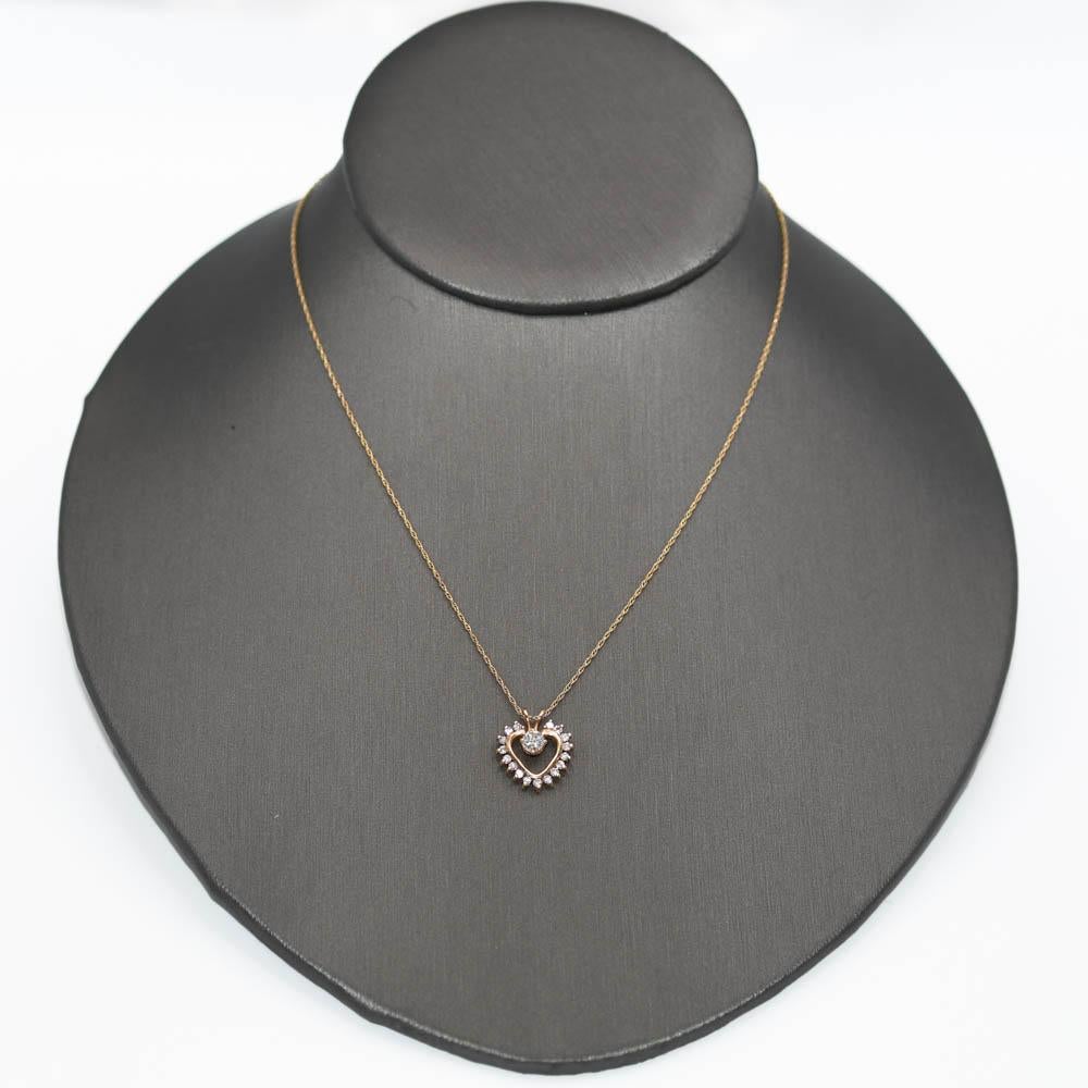 14K Yellow Gold Diamond Heart Pendant Necklace 0.35ct 1