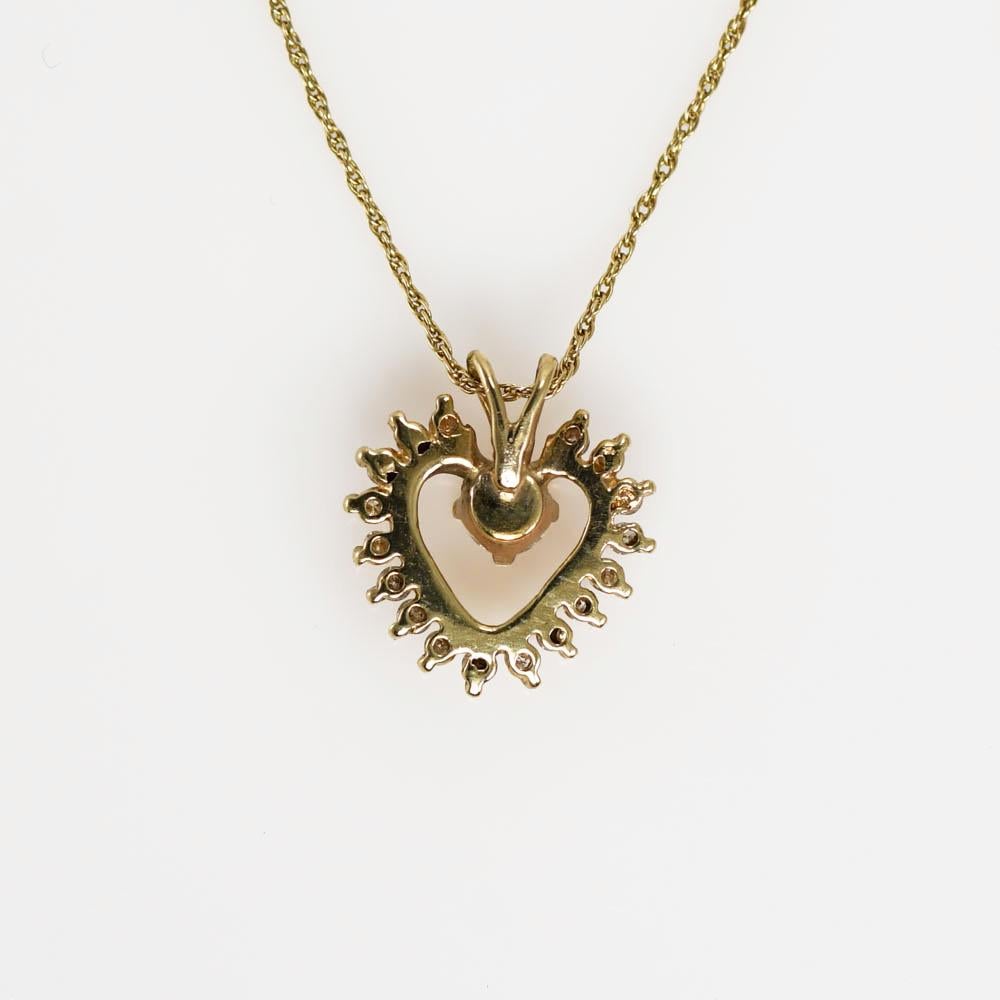 14K Yellow Gold Diamond Heart Pendant Necklace 0.35ct 2