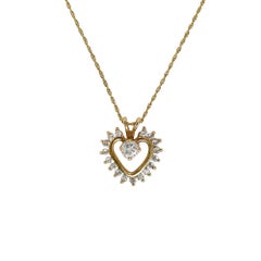 14K Yellow Gold Diamond Heart Pendant Necklace 0.35ct