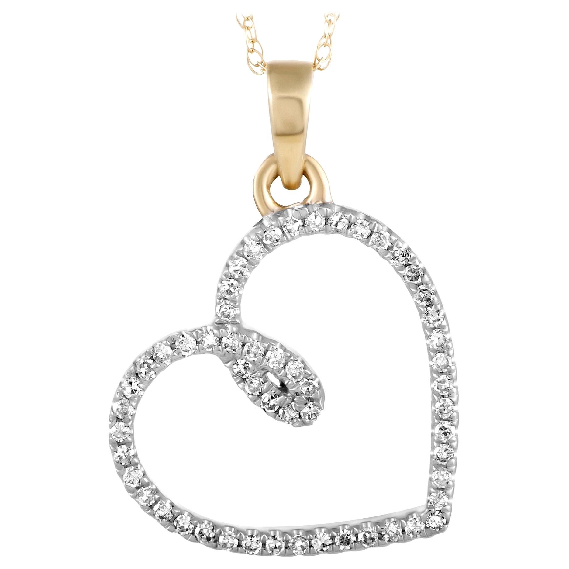14 Karat Yellow Gold Diamond Heart Pendant Necklace