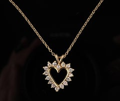 14K Yellow Gold Diamond Heart Pendant Necklace Natural Earth Mined Diamonds