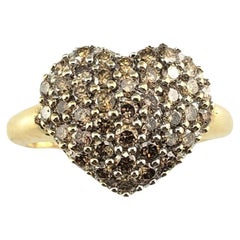 Bague cœur en or jaune 14 carats avec diamants taille 7 n° 16348