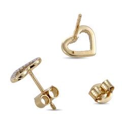 14 Karat Yellow Gold Diamond Heart Shape Push Back Earrings