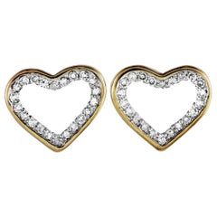 14 Karat Yellow Gold Diamond Heart Shape Push Back Earrings