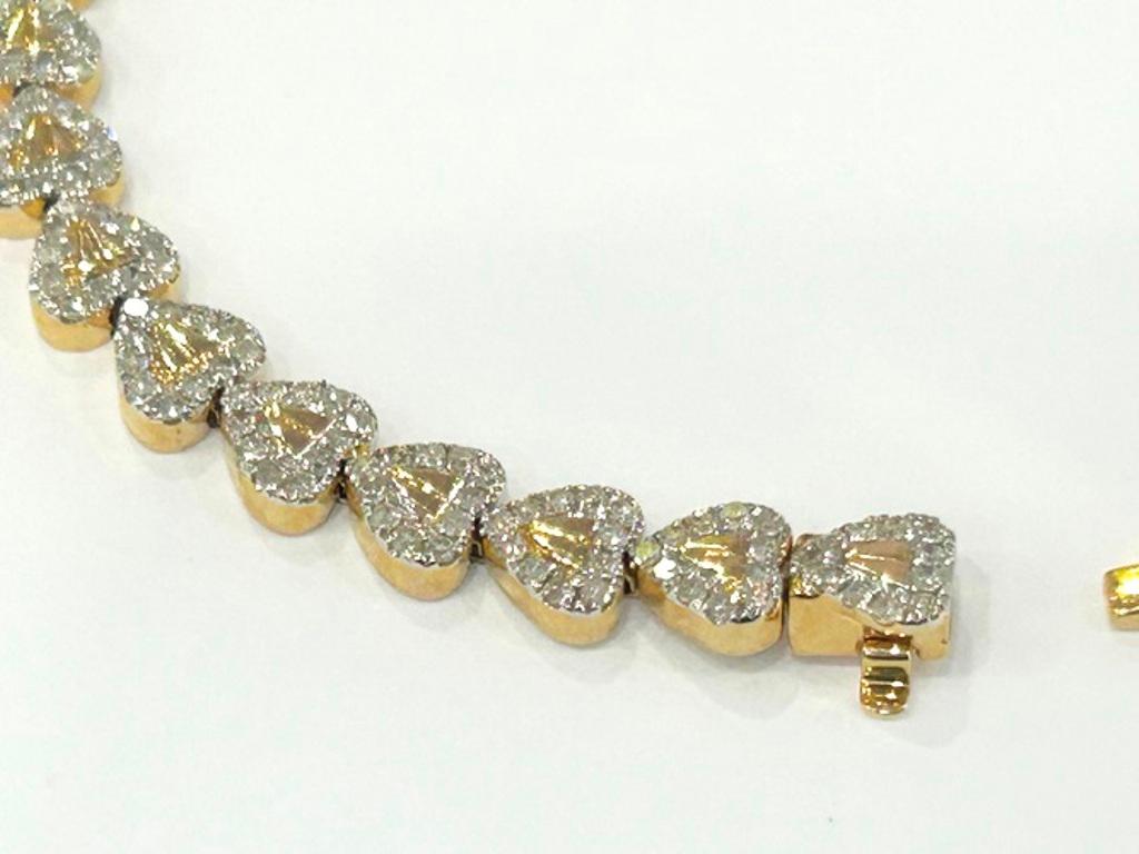 Pulsera Tenis Corazón Diamante Oro Amarillo 14K 1,50 Quilates Corte redondo en venta