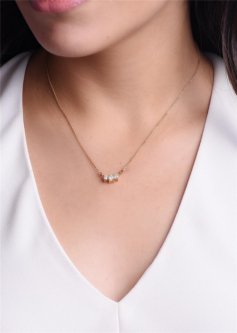 14 Karat Yellow Gold Diamond Hoizontal Pendant Necklace For Sale (Free ...