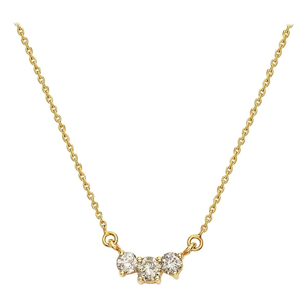 14 Karat Yellow Gold Diamond Hoizontal Pendant Necklace