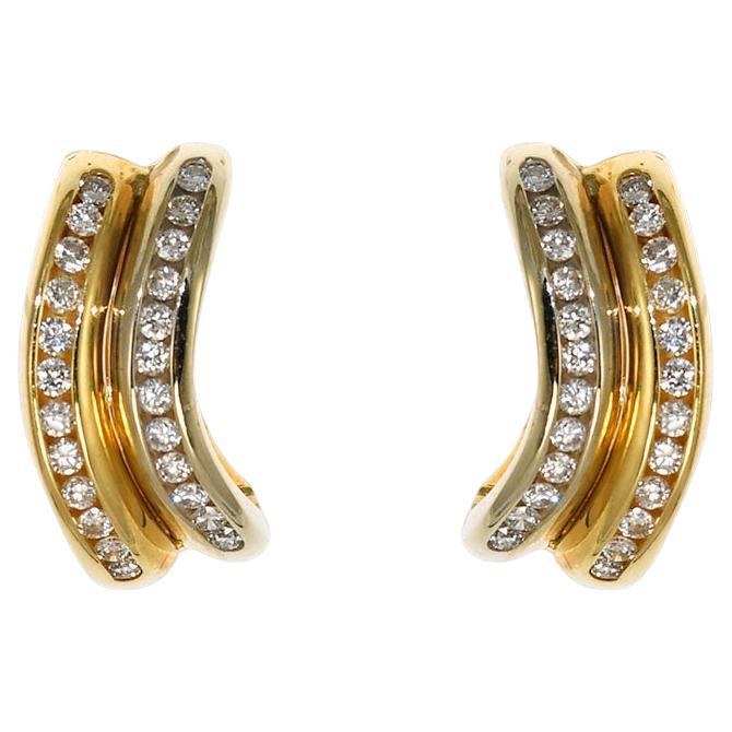 14K Yellow Gold Diamond Hoop Earrings 0.50ct For Sale