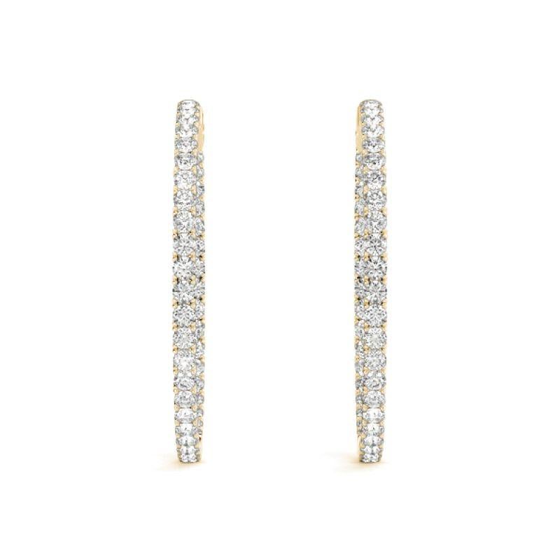Taglio rotondo 14K Yellow Gold Diamond Hoop Earrings, 36mm, 3.72 Carats Total in vendita
