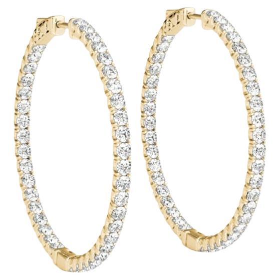 14K Yellow Gold Diamond Hoop Earrings, 36mm, 3.72 Carats Total