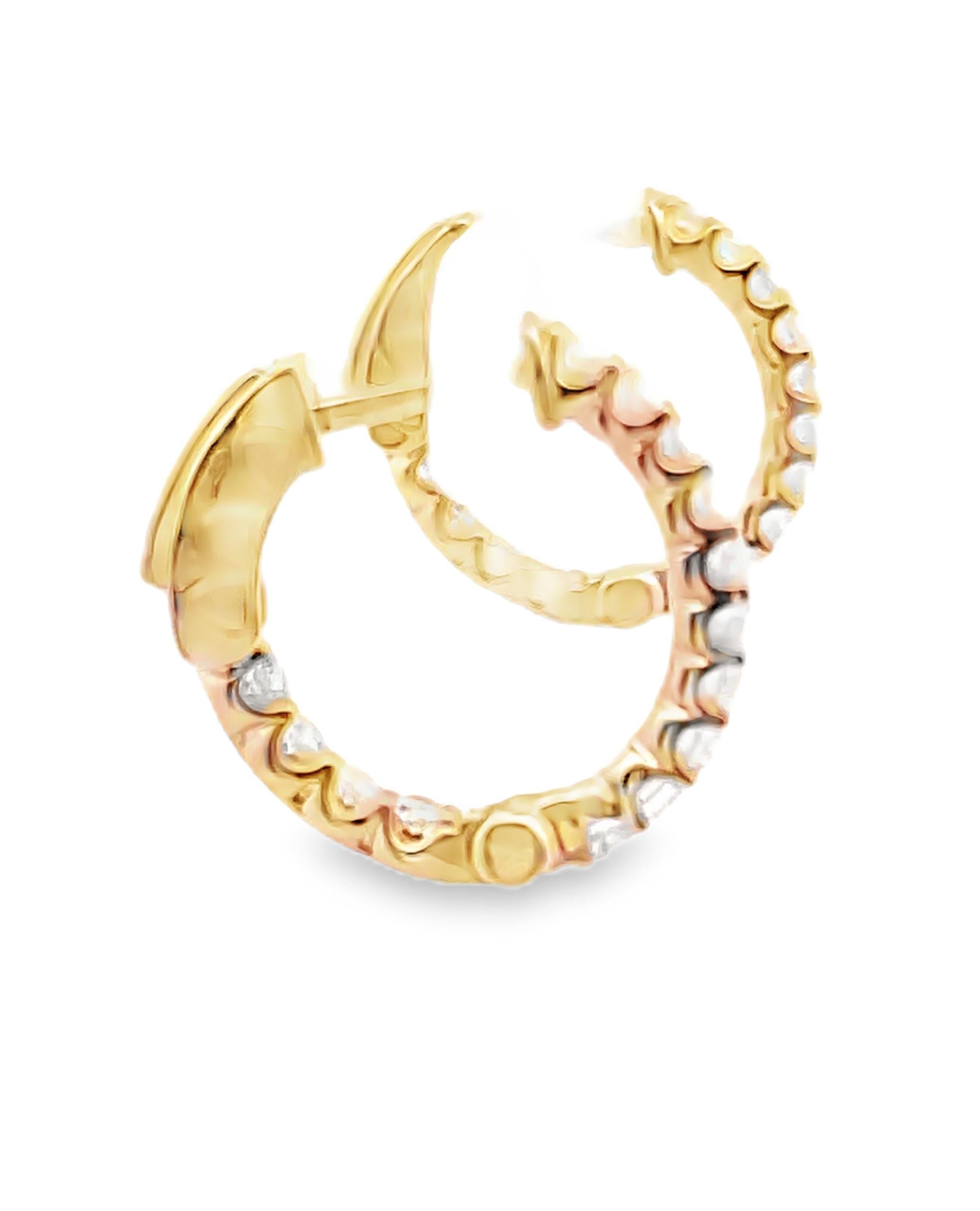 18 Millimeter Round Diamond Hoop Earrings in 14K Yellow Gold In condizioni Nuovo in vendita a Old Tappan, NJ