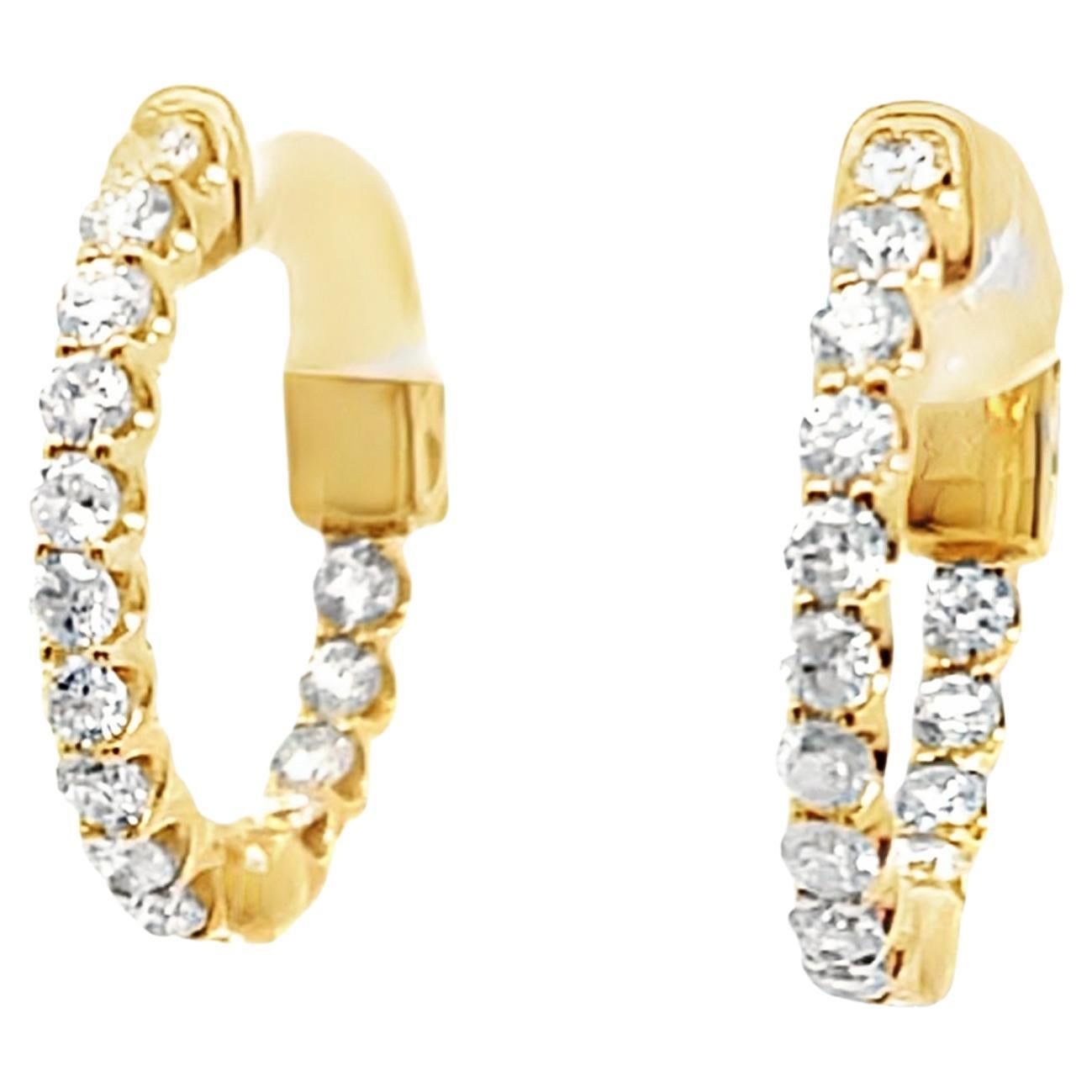 Round Diamond Hoop Earrings 18mm in 14K Yellow Gold