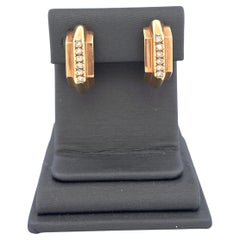 14K Yellow Gold Diamond Hoops Clip On Pave Detailing