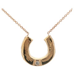 14k Yellow Gold Diamond Horse Shoe Pendant Necklace w/ Chain