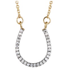 14 Karat Yellow Gold Diamond Horseshoe Pendant Necklace