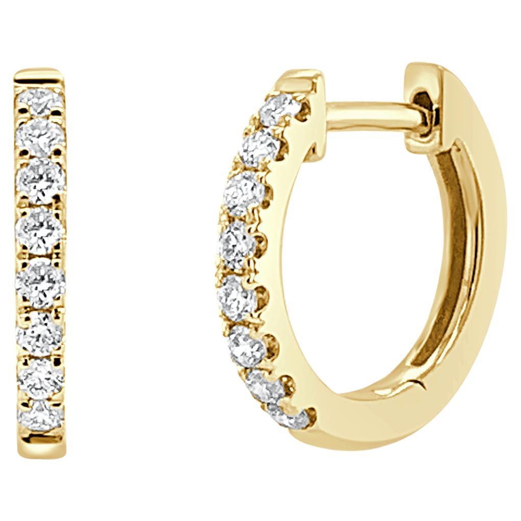 14k Yellow Gold Diamond Huggie Earrings 14k Gold Earrings U-Shaped Small Hoops For Sale