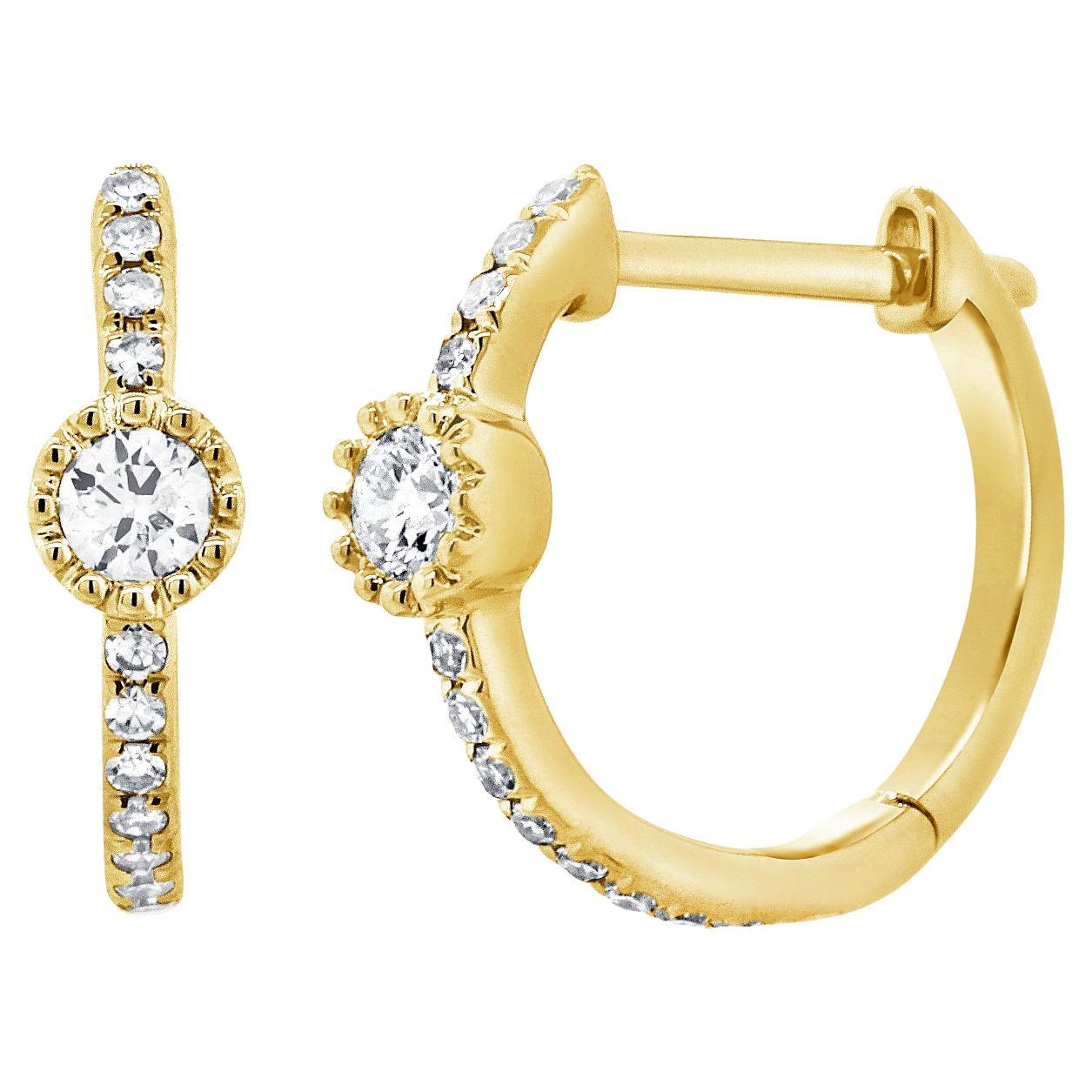 14K Yellow Gold Diamond Huggie Earrings for Her For Sale