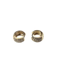 14K Yellow Gold Diamond Huggie Hoop Earrings #24931