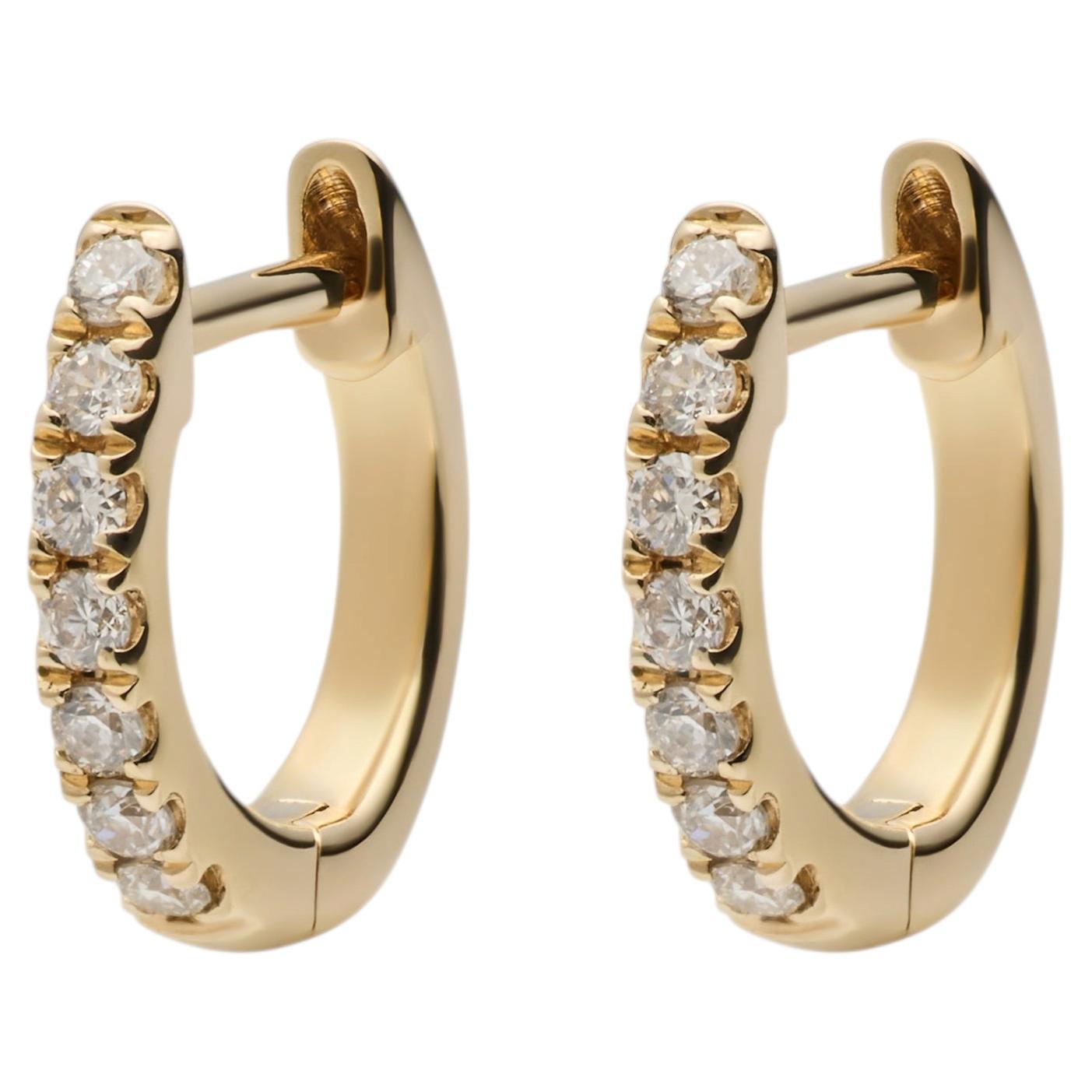14K Yellow Gold Diamond Huggie Hoop Earrings by AMRIYA, Size XS