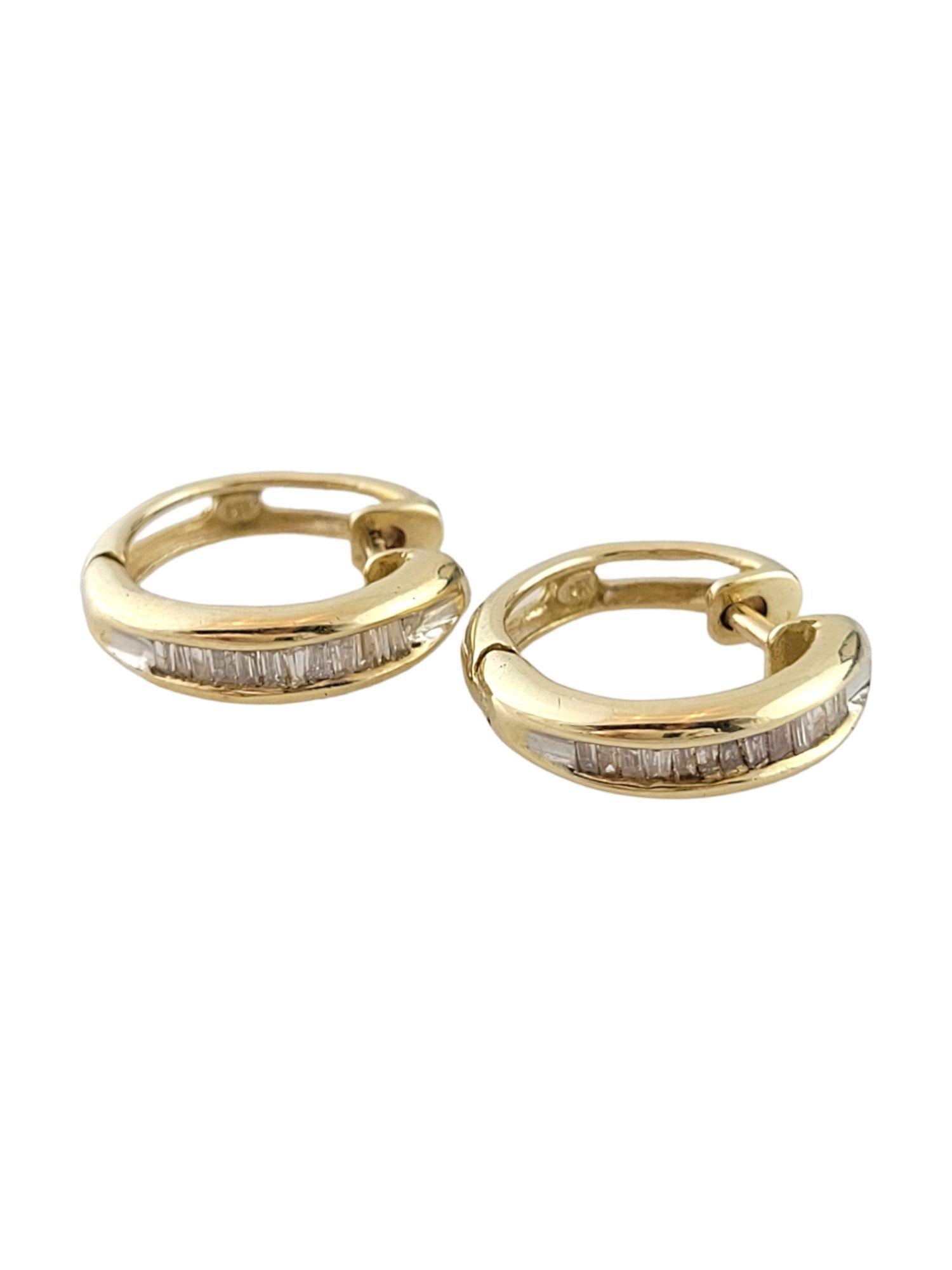 Baguette Cut 14K Yellow Gold Diamond Huggies Earrings #14807 For Sale