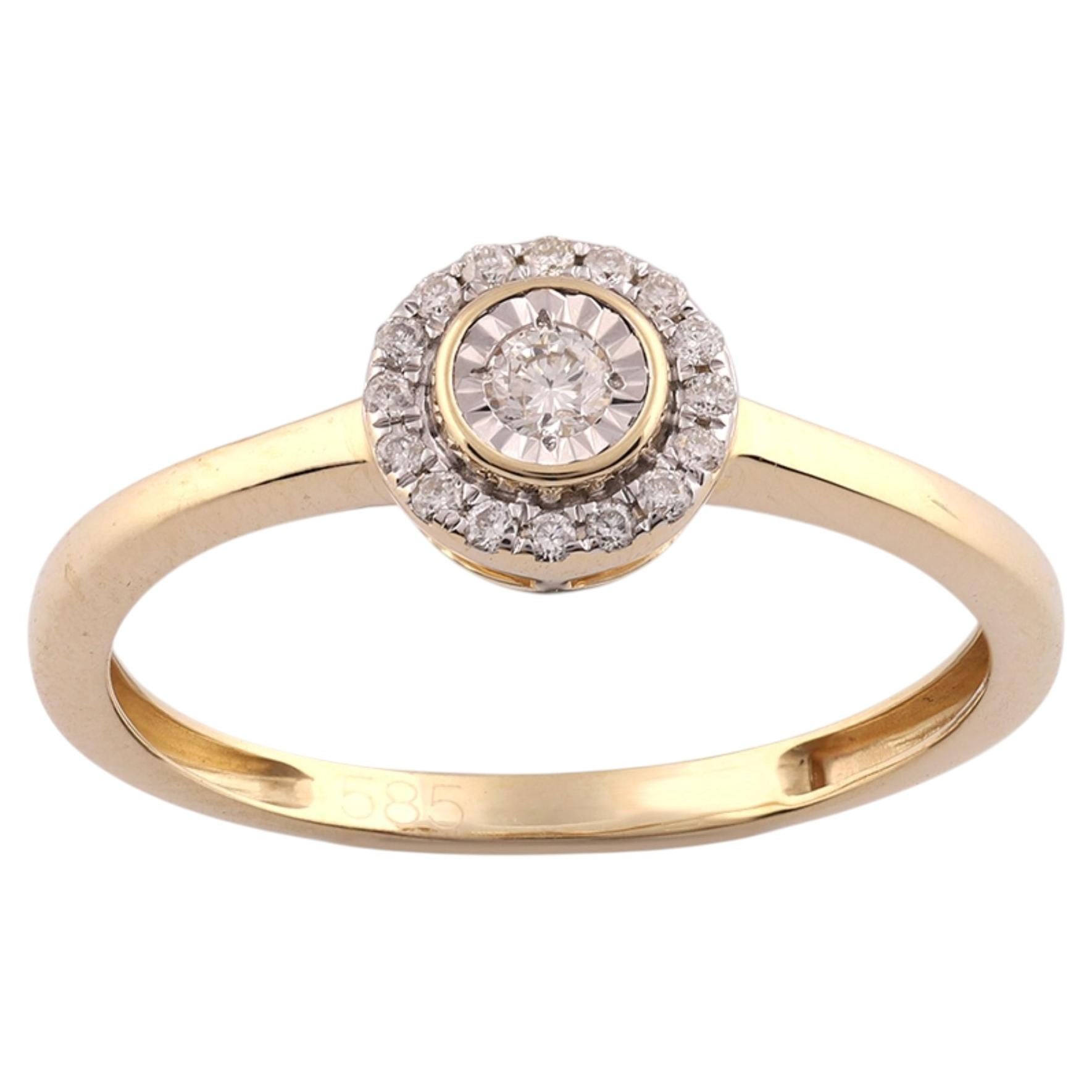 Verlobungsring aus 14-karätigem Gelbgold mit Diamanten in „Illusion“-Fassung und Halo-Design