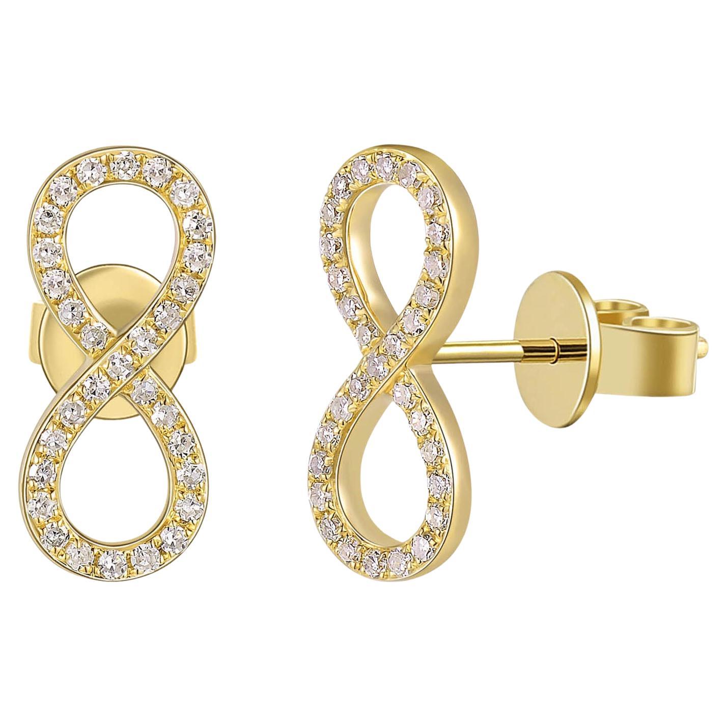 14K Yellow Gold Diamond Infinity Stud Earrings For Sale
