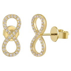 14K Yellow Gold Diamond Infinity Stud Earrings