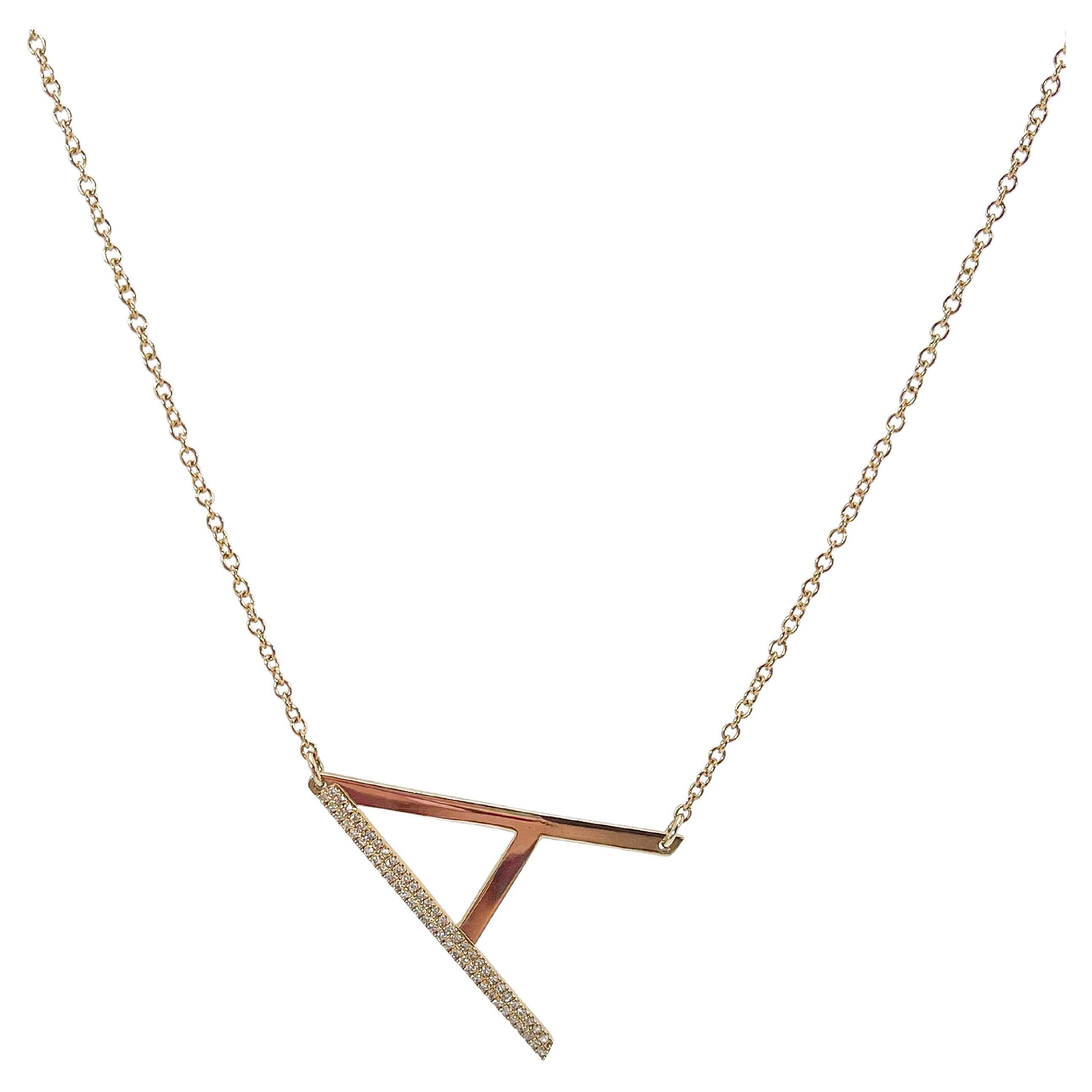 14K Yellow Gold Diamond Initial "A" Pendant Necklace