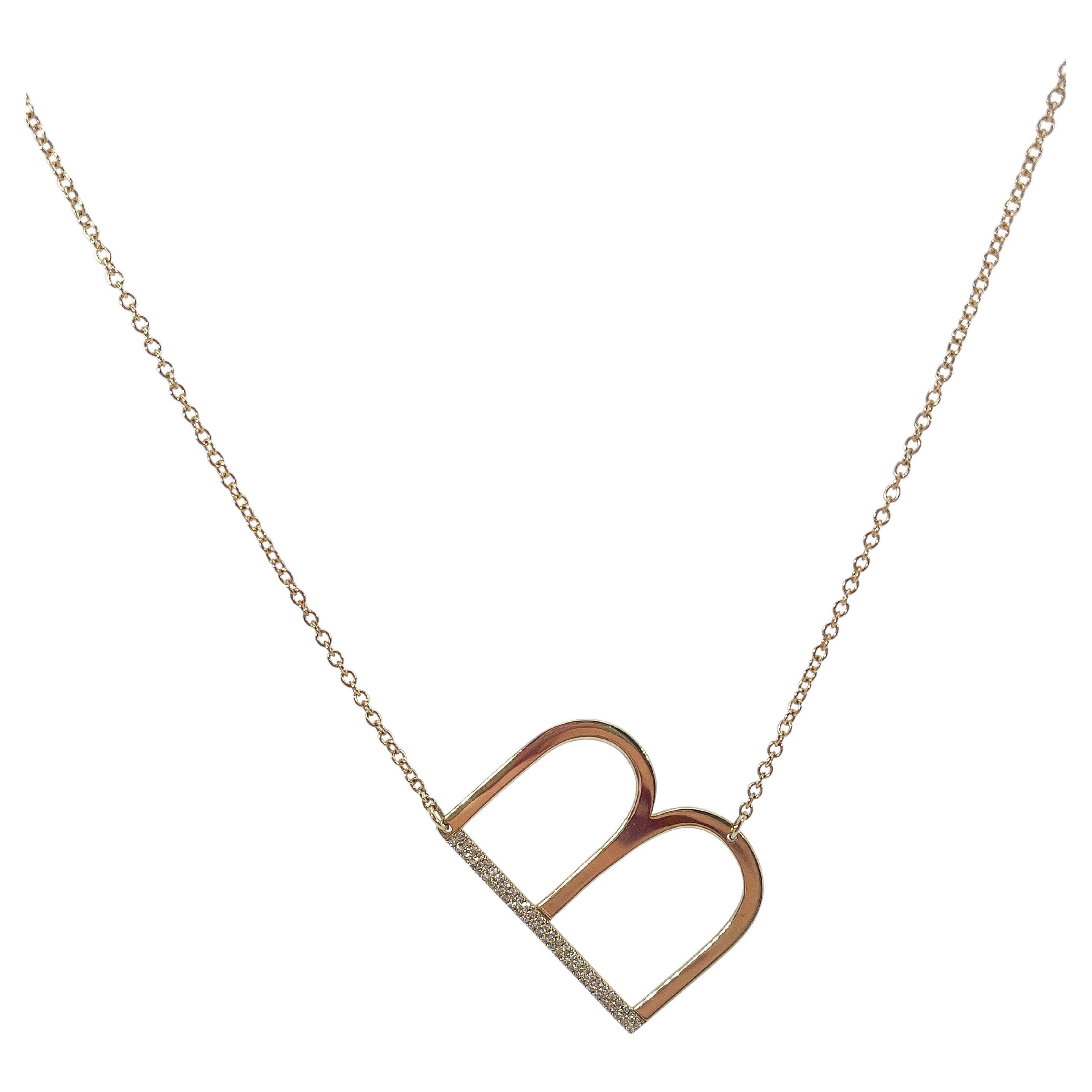 14K Yellow Gold Diamond Initial "B" Pendant Necklace  For Sale