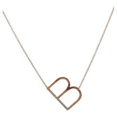 14K Yellow Gold Diamond Initial "B" Pendant Necklace