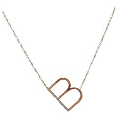 14K Yellow Gold Diamond Initial "B" Pendant Necklace 