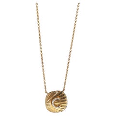 14K Yellow Gold Diamond Initial C Oval Tag Pendant