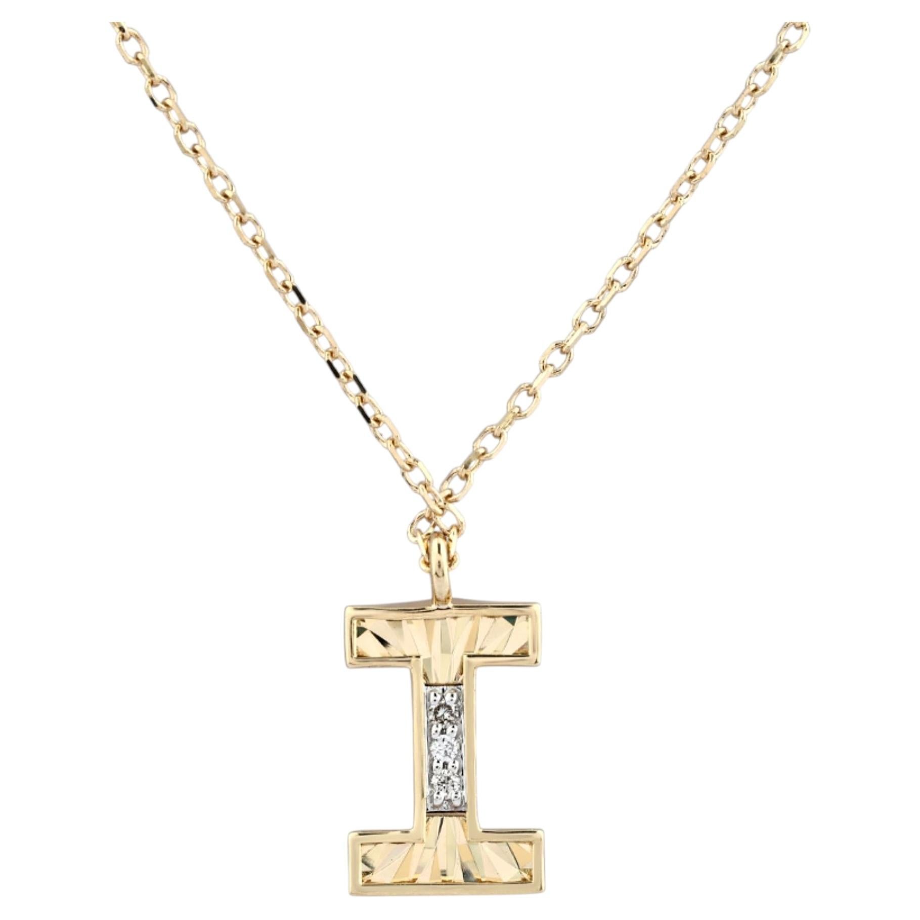 14K Yellow Gold Diamond Initial "I" Pendant Necklace