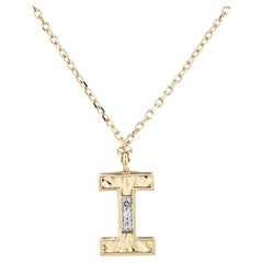 14K Yellow Gold Diamond Initial "I" Pendant Necklace