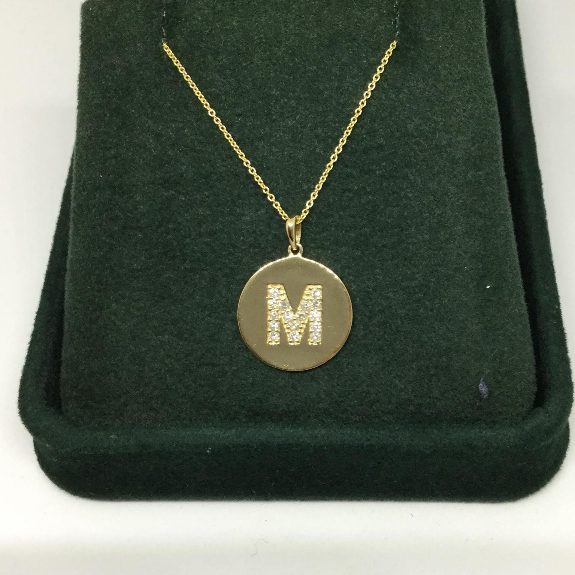 Modern 14 Karat Yellow Gold Diamond Initial Pendant Necklace For Sale