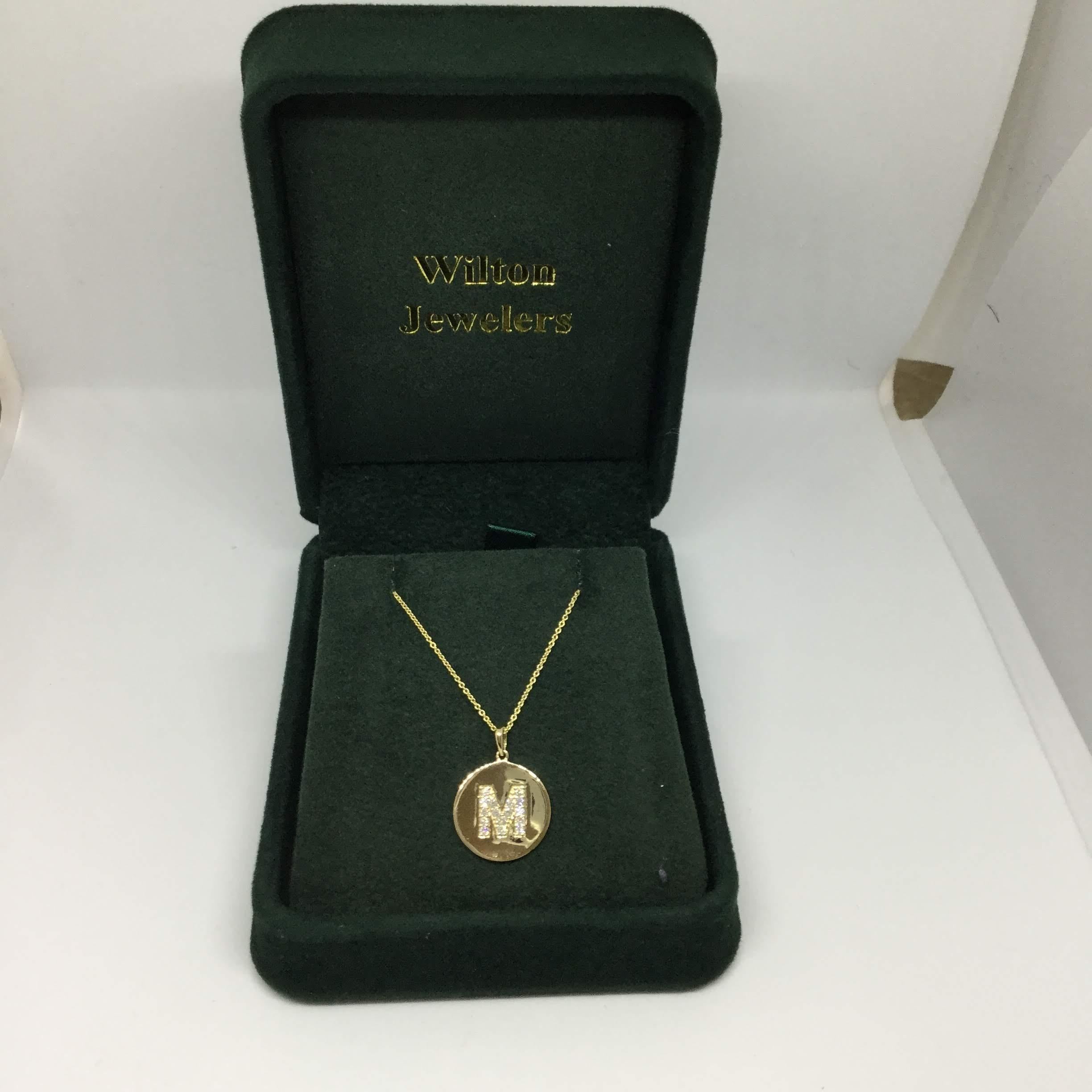 14 Karat Yellow Gold Diamond Initial Pendant Necklace In New Condition For Sale In Wilton, CT