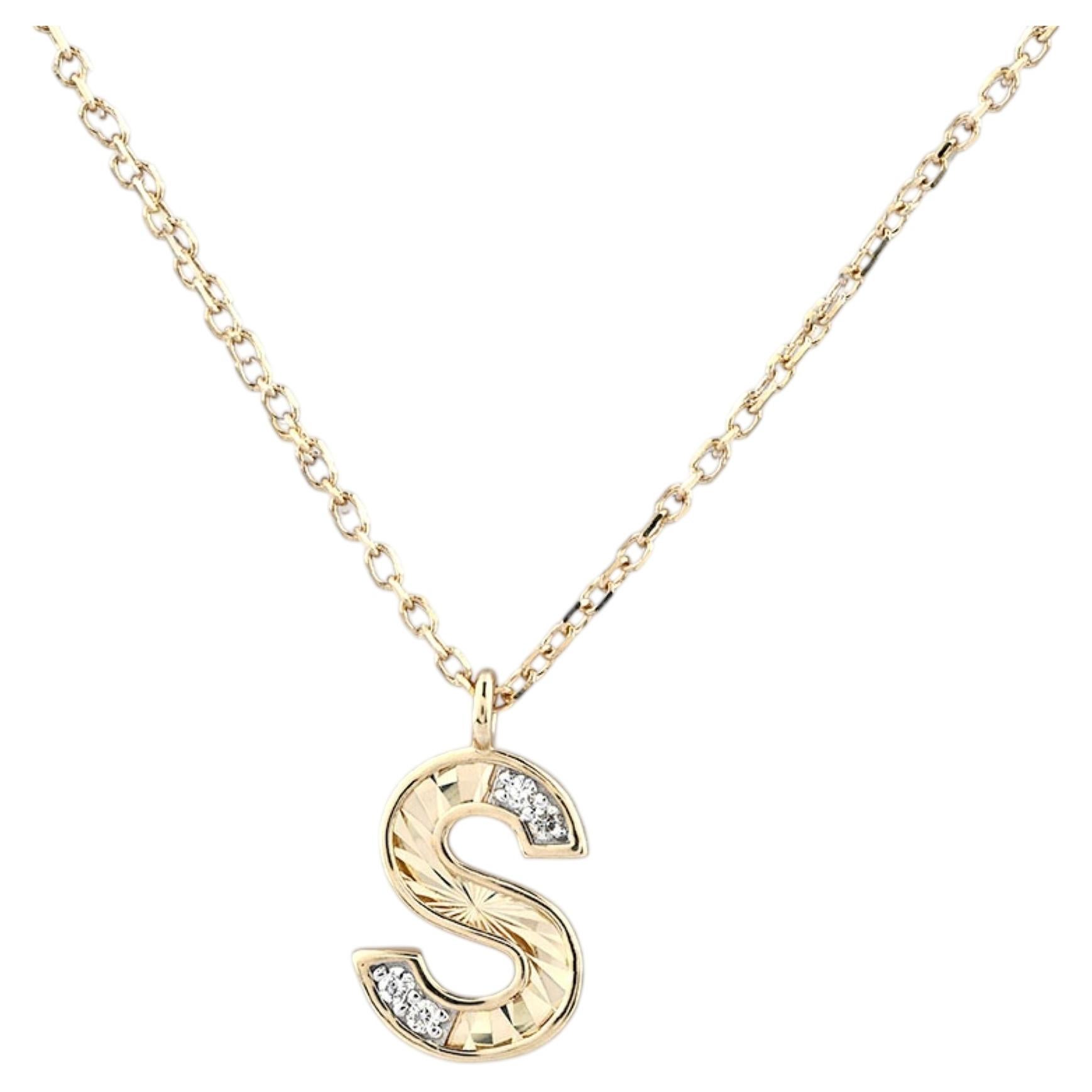 14K Yellow Gold Diamond Initial "S" Pendant Necklace