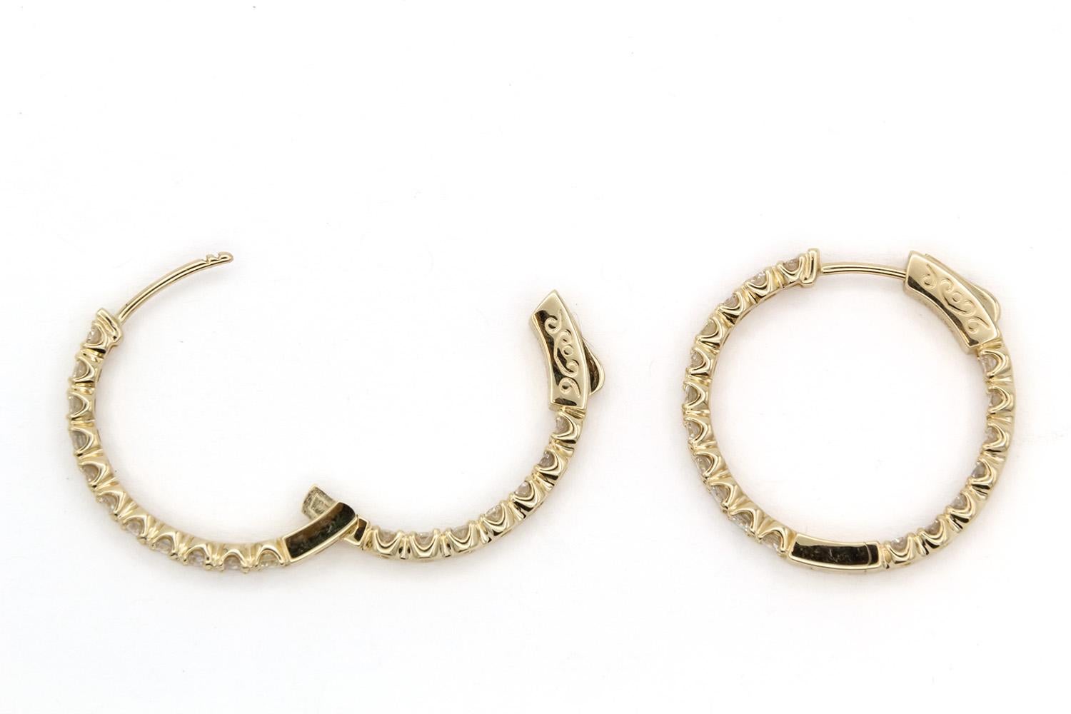 Brilliant Cut 14k Yellow Gold & Diamond Inside-Outside Hoop Earrings 2.00ctw H-I/VS-SI
