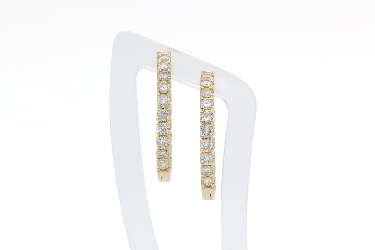 14k Yellow Gold & Diamond Inside-Outside Hoop Earrings 2.00ctw H-I/VS-SI In New Condition In Tustin, CA