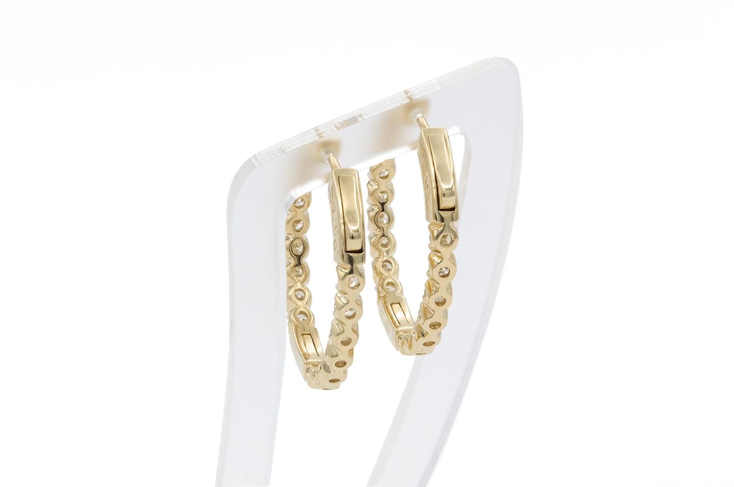 14k Yellow Gold & Diamond Inside-Outside Hoop Earrings 2.00ctw H-I/VS-SI 2