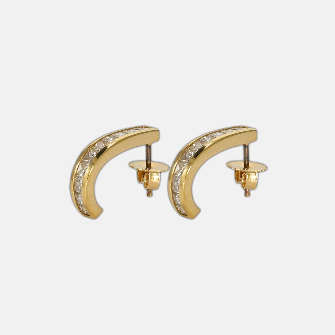 Princess Cut 14K Yellow Gold Diamond J Curve Earrings 1.50 ct For Sale