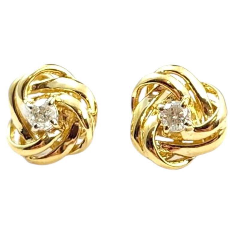 14K Yellow Gold Diamond Knot Stud Earrings #24370 For Sale